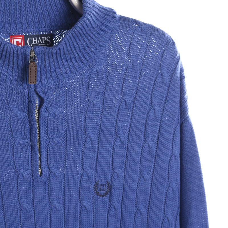 Ralph Lauren 90's Quarter Zip Ribbed Knitted Chaps Jumper Xlarge Blue