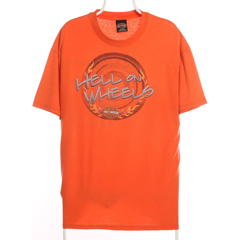 Harley Davidson 90's Back Print Crewneck Short Sleeve T Shirt Xlarge Orange