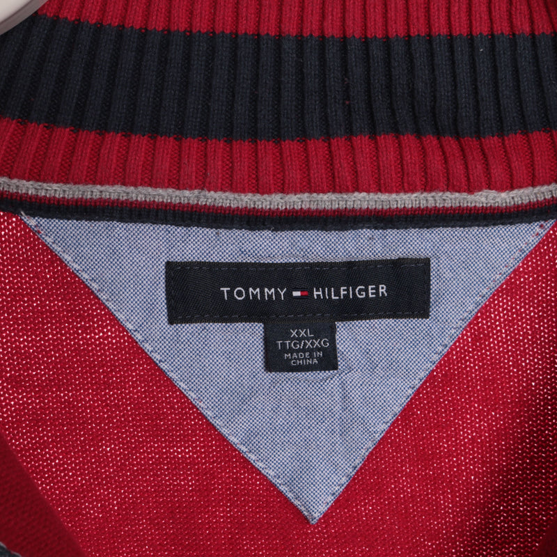 Tommy Hilfiger 90's Quarter Zip Knitted Ribbed Jumper XXLarge Red