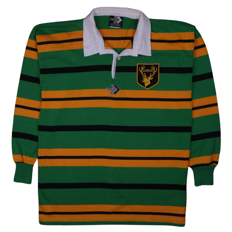 Peerless 90's Striped Rugby Long Sleeves Polo Shirt XXLarge (2XL) Green